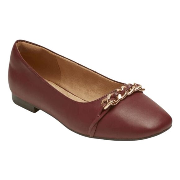 Rockport Zoie Dressy Moccasins Chain Ballet Flat Red Rogue Faux Leather Flats 7 - Picture 1 of 8